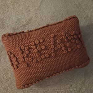 ANTHROPOLOGIE Rust Knitted Pillow with 'Dreamy' Design